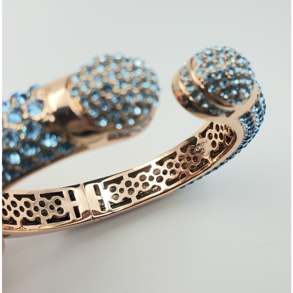 Joan Boyce “Kissable” Hinged Cuff Bracelet – Aqua Pave’ Crystals – Rose Gold - Picture 4 of 6
